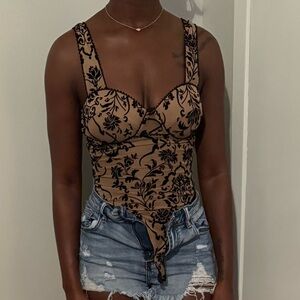 Floral Lace Bodysuit - Black